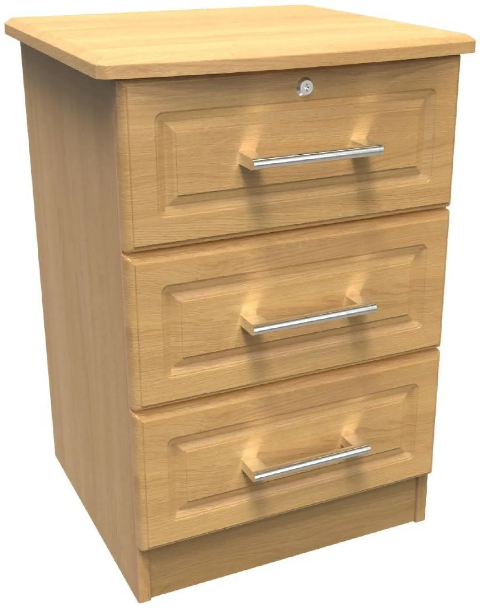 Gina 3 Drawer Bedside Cabinet with Lock - Oak