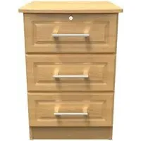 Gina 3 Drawer Bedside Cabinet with Lock - Oak
