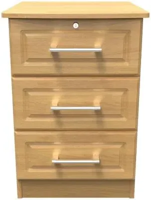 Gina 3 Drawer Bedside Cabinet with Lock - Oak
