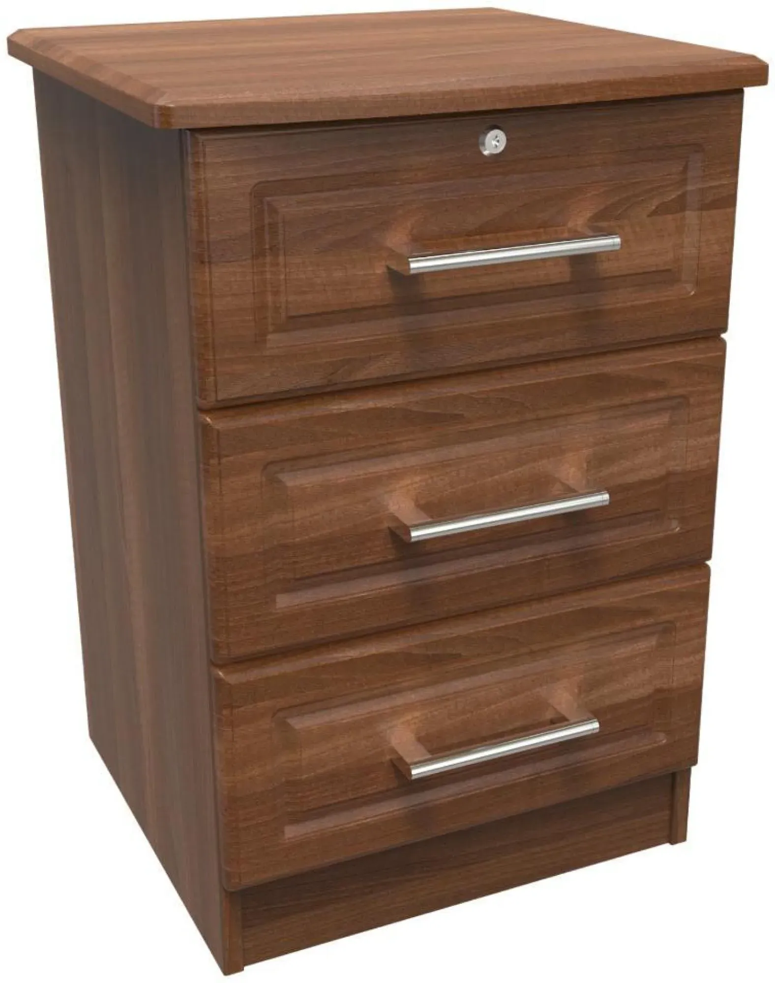 Gina 3 Drawer Bedside Cabinet with Lock - Walnut