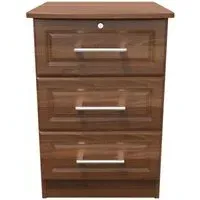 Gina 3 Drawer Bedside Cabinet with Lock - Walnut