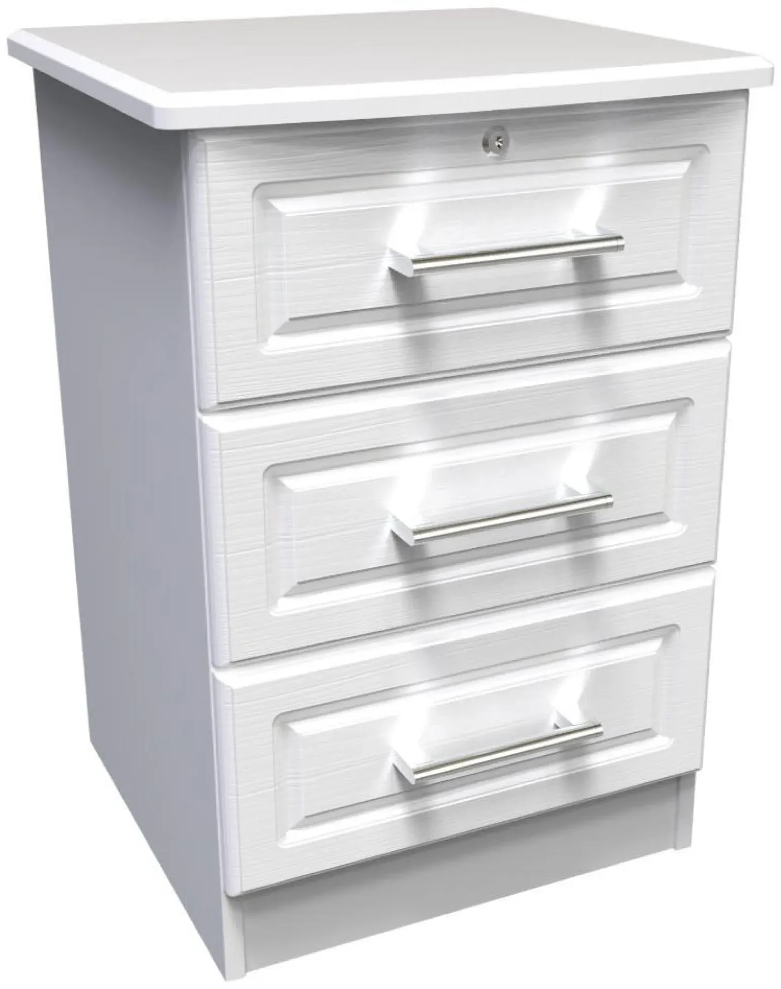 Gina 3 Drawer Bedside Cabinet with Lock - White