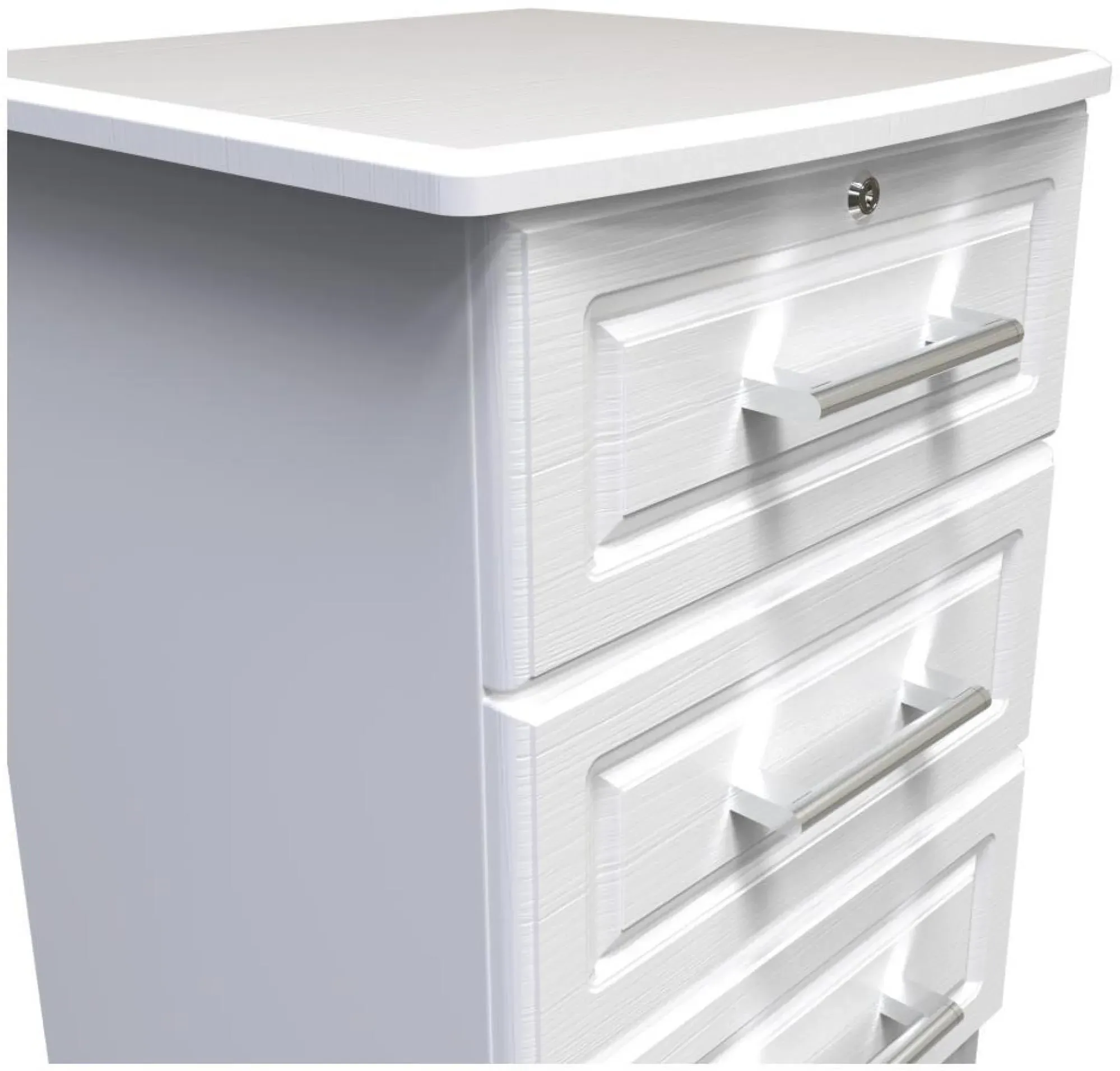 Gina 3 Drawer Bedside Cabinet with Lock - White