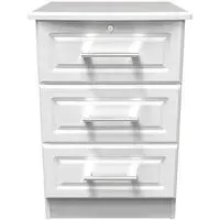 Gina 3 Drawer Bedside Cabinet with Lock - White