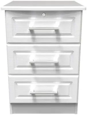 Gina 3 Drawer Bedside Cabinet with Lock - White