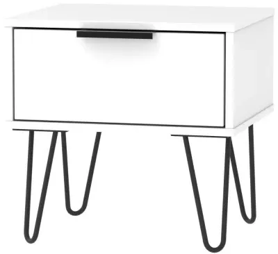 Hong Kong 1 Drawer Bedside Cabinet with Hairpin Legs - White