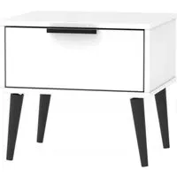 Hong Kong 1 Drawer Bedside Cabinet with Wooden Legs - White