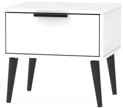 Hong Kong 1 Drawer Bedside Cabinet with Wooden Legs - White