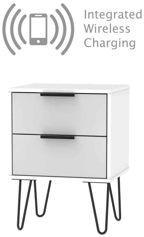 Hong Kong 2 Drawer Bedside Cabinet with Hairpin Legs - Grey