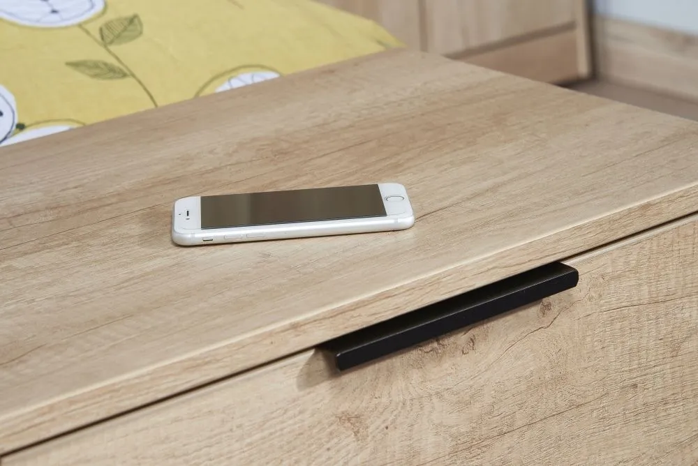 Hong Kong 2 Drawer Bedside Cabinet with Hairpin Legs - Oak