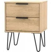 Hong Kong 2 Drawer Bedside Cabinet with Hairpin Legs - Oak