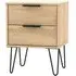 Hong Kong 2 Drawer Bedside Cabinet with Hairpin Legs - Oak