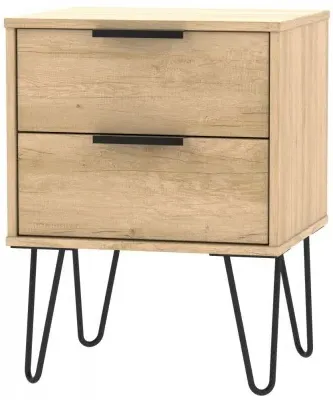 Hong Kong 2 Drawer Bedside Cabinet with Hairpin Legs - Oak