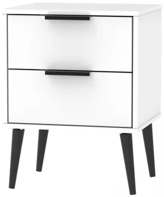 Hong Kong 2 Drawer Bedside Cabinet with Wooden Legs - White