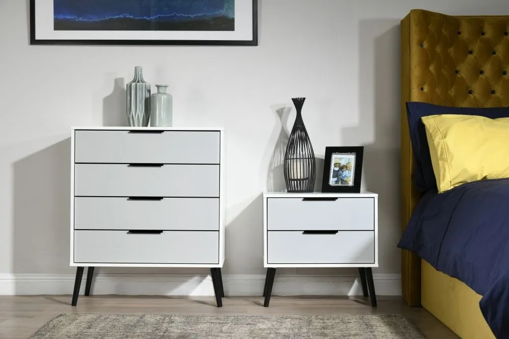 Hong Kong 2 Drawer Midi Chest with Wooden Legs - Grey