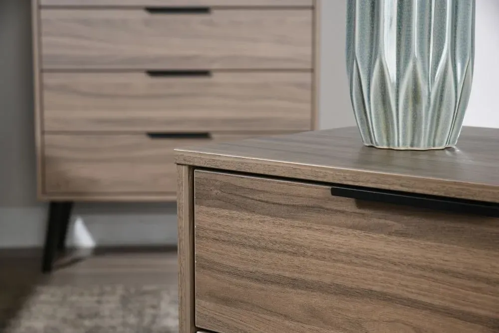 Hong Kong 2 Drawer Midi Chest with Wooden Legs - Walnut