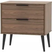 Hong Kong 2 Drawer Midi Chest with Wooden Legs - Walnut