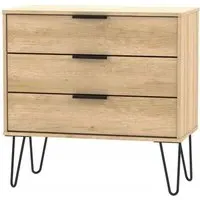Hong Kong 3 Drawer Midi Chest with Hairpin Legs - Oak