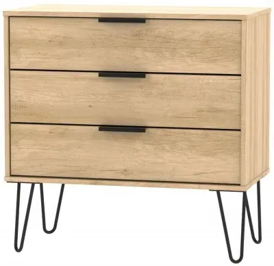 Hong Kong 3 Drawer Midi Chest with Hairpin Legs - Oak