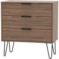 Hong Kong 3 Drawer Midi Chest with Hairpin Legs - Walnut