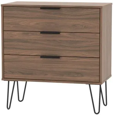 Hong Kong 3 Drawer Midi Chest with Hairpin Legs - Walnut
