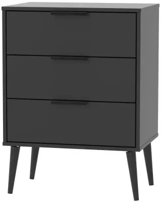 Hong Kong 3 Drawer Midi Chest with Wooden Legs - Black