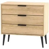 Hong Kong 3 Drawer Midi Chest with Wooden Legs - Oak Effect