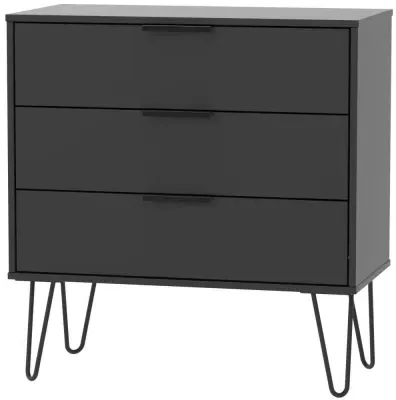 Hong Kong 3 Drawer Small Chest with Hairpin Legs - Black