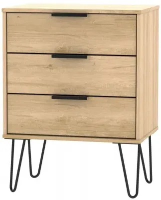 Hong Kong 3 Drawer Small Chest with Hairpin Legs - Oak
