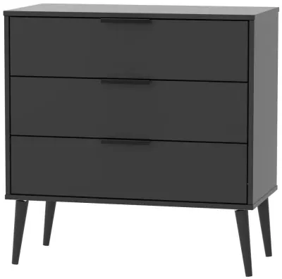 Hong Kong 3 Drawer Small Chest with Wooden Legs - Black