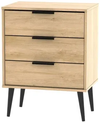 Hong Kong 3 Drawer Small Chest with Wooden Legs - Oak Effect