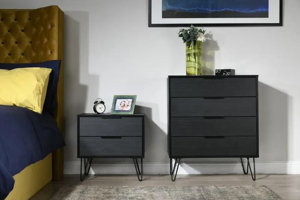 Hong Kong 4 Drawer Chest with Hairpin Legs - Black