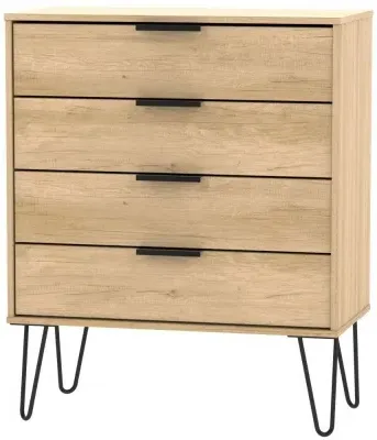 Hong Kong 4 Drawer Chest with Hairpin Legs - Oak