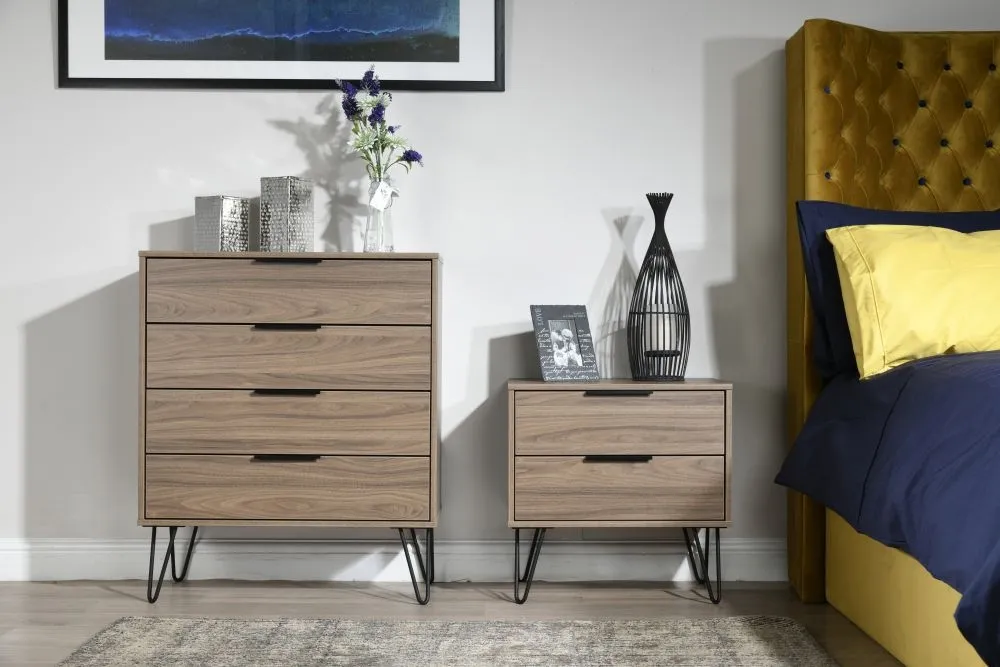 Hong Kong 4 Drawer Chest with Hairpin Legs - Walnut