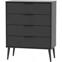 Hong Kong 4 Drawer Chest with Wooden Legs - Black