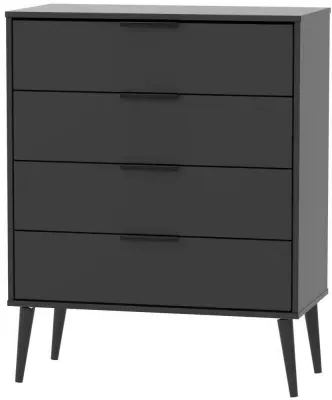 Hong Kong 4 Drawer Chest with Wooden Legs - Black