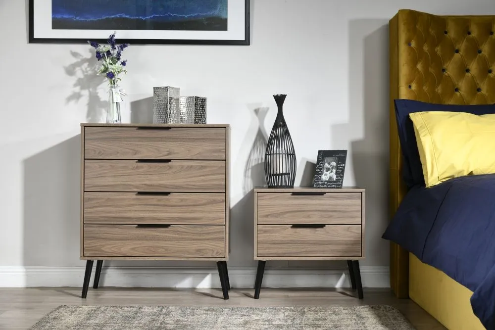 Hong Kong 4 Drawer Chest with Wooden Legs - Walnut