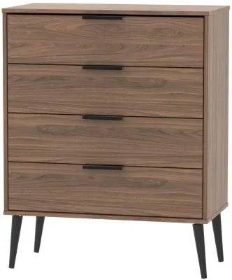 Hong Kong 4 Drawer Chest with Wooden Legs - Walnut