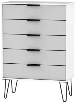 Hong Kong 5 Drawer Chest with Hairpin Legs - Grey