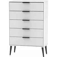 Hong Kong 5 Drawer Chest with Wooden Legs - Grey