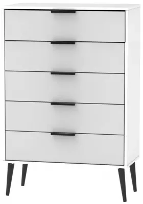 Hong Kong 5 Drawer Chest with Wooden Legs - Grey