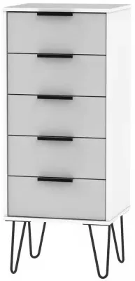 Hong Kong Narrow 5 Drawer Chest with Hairpin Legs - Grey image