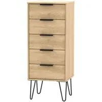 Hong Kong Narrow 5 Drawer Chest with Hairpin Legs - Oak