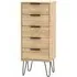 Hong Kong Narrow 5 Drawer Chest with Hairpin Legs - Oak