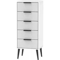 Hong Kong Narrow 5 Drawer Chest with Wooden Legs - Grey