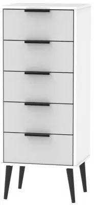 Hong Kong Narrow 5 Drawer Chest with Wooden Legs - Grey