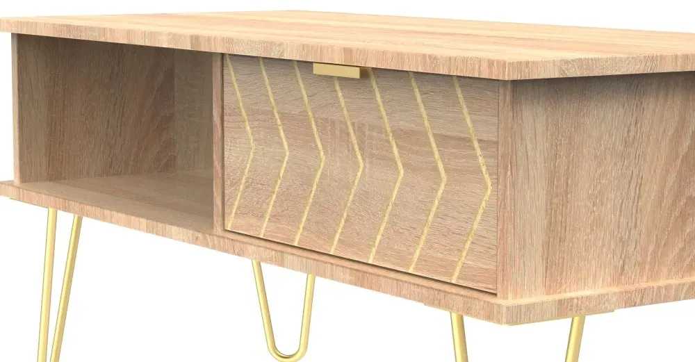 Jigsaw 1 Drawer Coffee Table with Hairpin Legs - Oak