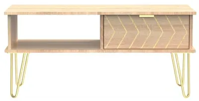 Jigsaw 1 Drawer Coffee Table with Hairpin Legs - Oak image