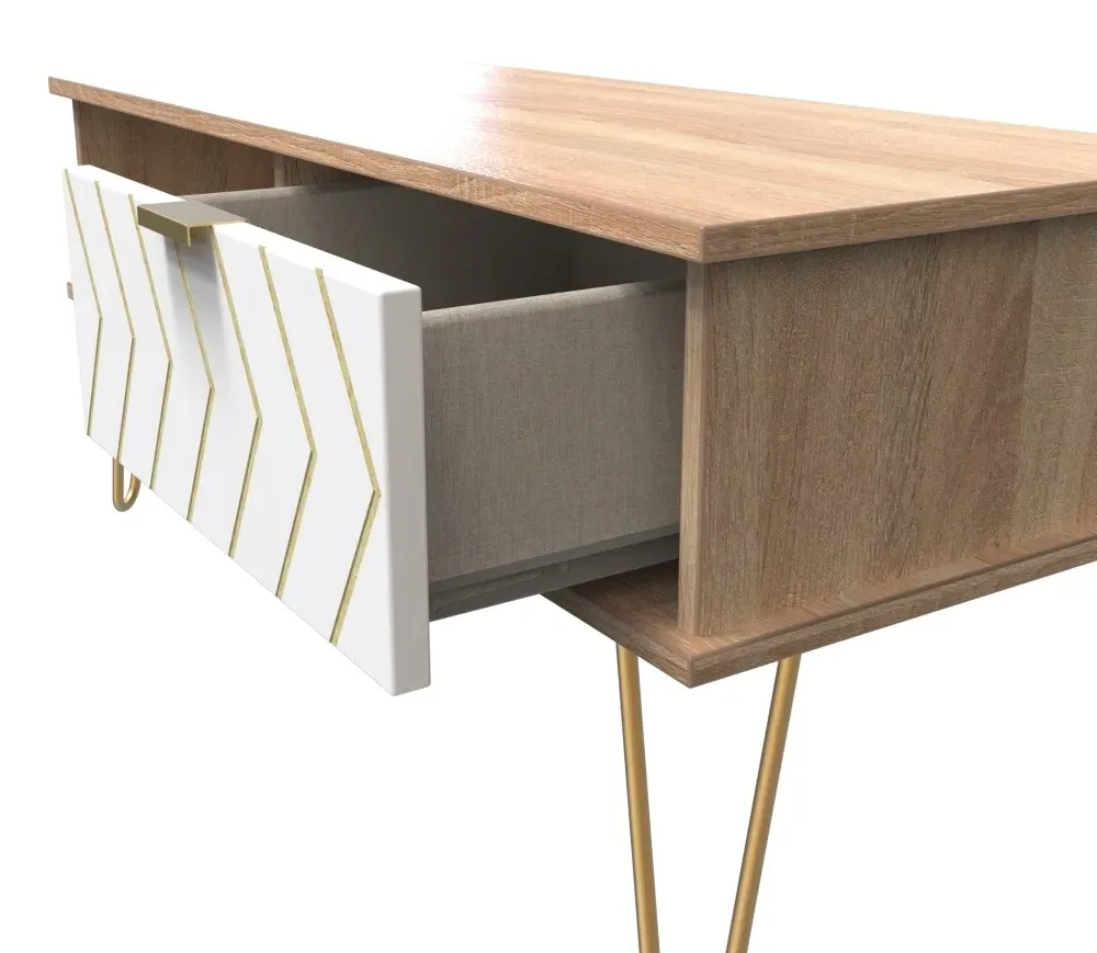 Jigsaw 1 Drawer Coffee Table with Hairpin Legs - White, Oak