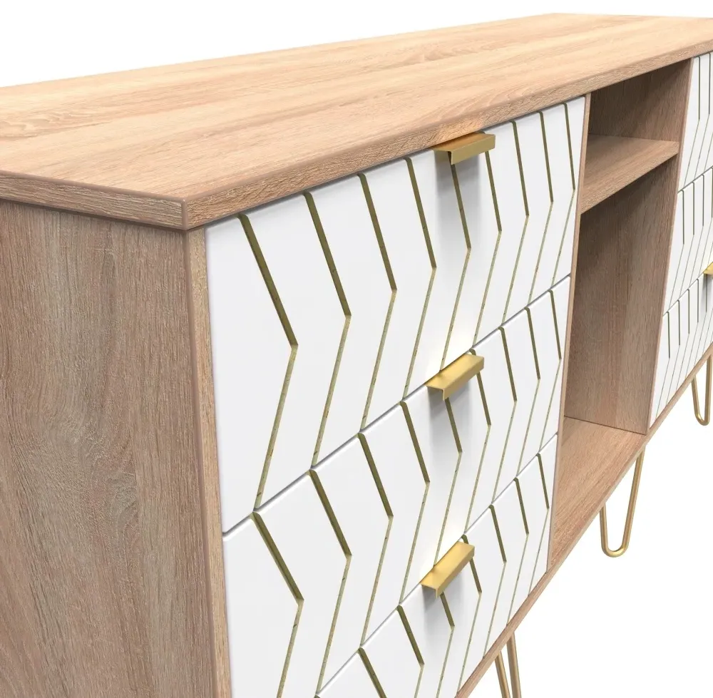 Jigsaw 150cm TV Unit with Hairpin Legs - White, Oak Effect